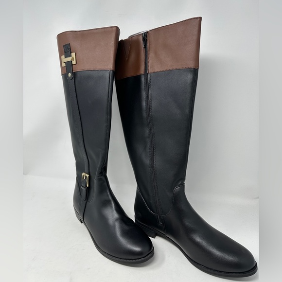 Karen Scott Deliee Round Toe Knee High Riding Boots Black Cognac Women 8.5 M NIB - Picture 3 of 8